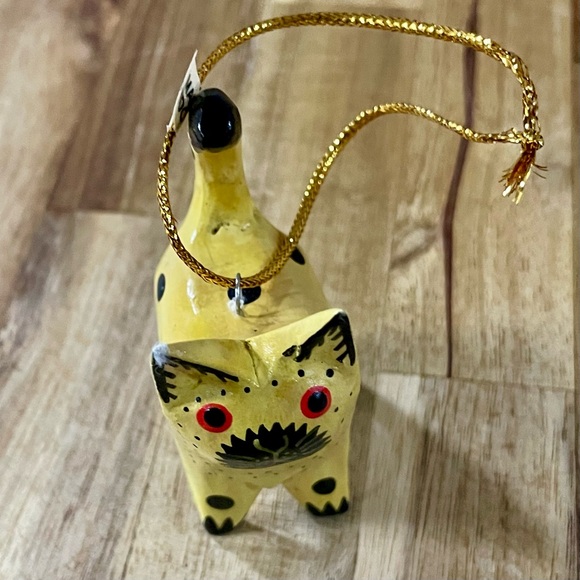 Wooden Hand Painted Cat Christmas Ornaments Made in Indonesia Folk Art Cat Lover - Picture 11 of 12